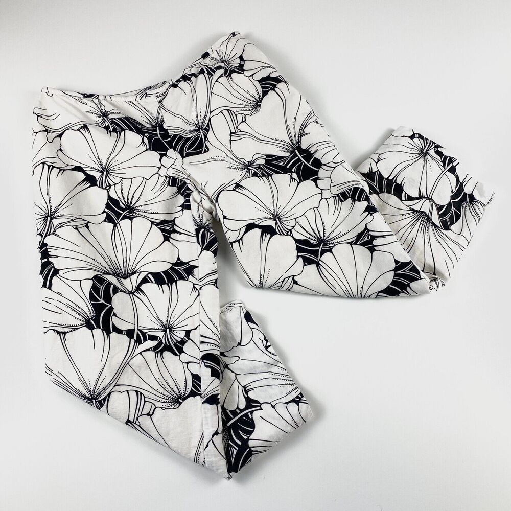 Ann Taylor LOFT Petites Womens 6P Linen Blend Black White Floral Capri Pants